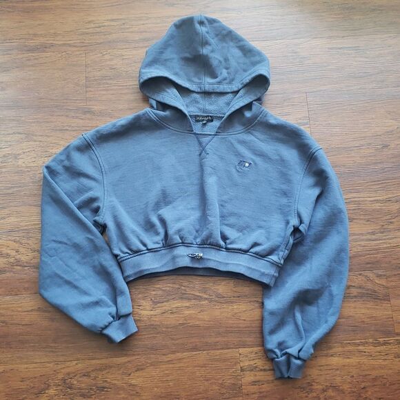 For Love & Lemons Womens Blue Josie Cropped Fleece Oversized Sweatshirt Size L - Picture 2 of 10